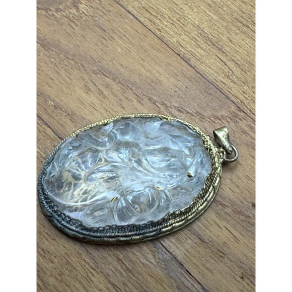 Vintage Pink Jadeite Ornate Brass Filigree Back - Picture 6 of 6